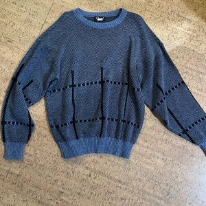 Vintage Danvil Blue Geometric Knit Sweater made in USA pullover